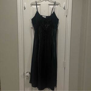 Vtg 90s Alexandra Nicole Slip Med Dress Black Satin Velvet Lace Sheer Goth Dark
